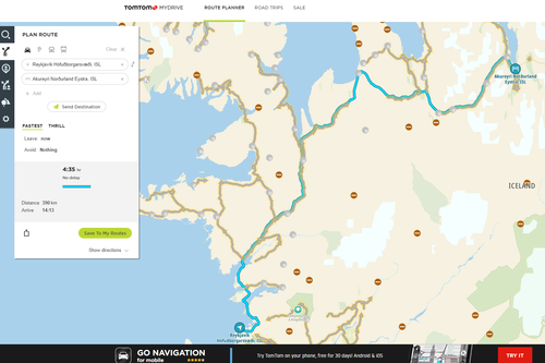 Kort með TomTom upplýsingum